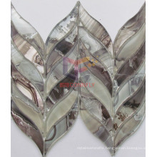 Water Jet Cutting Leave Shape Glass Mosaic Tile (CFW51)